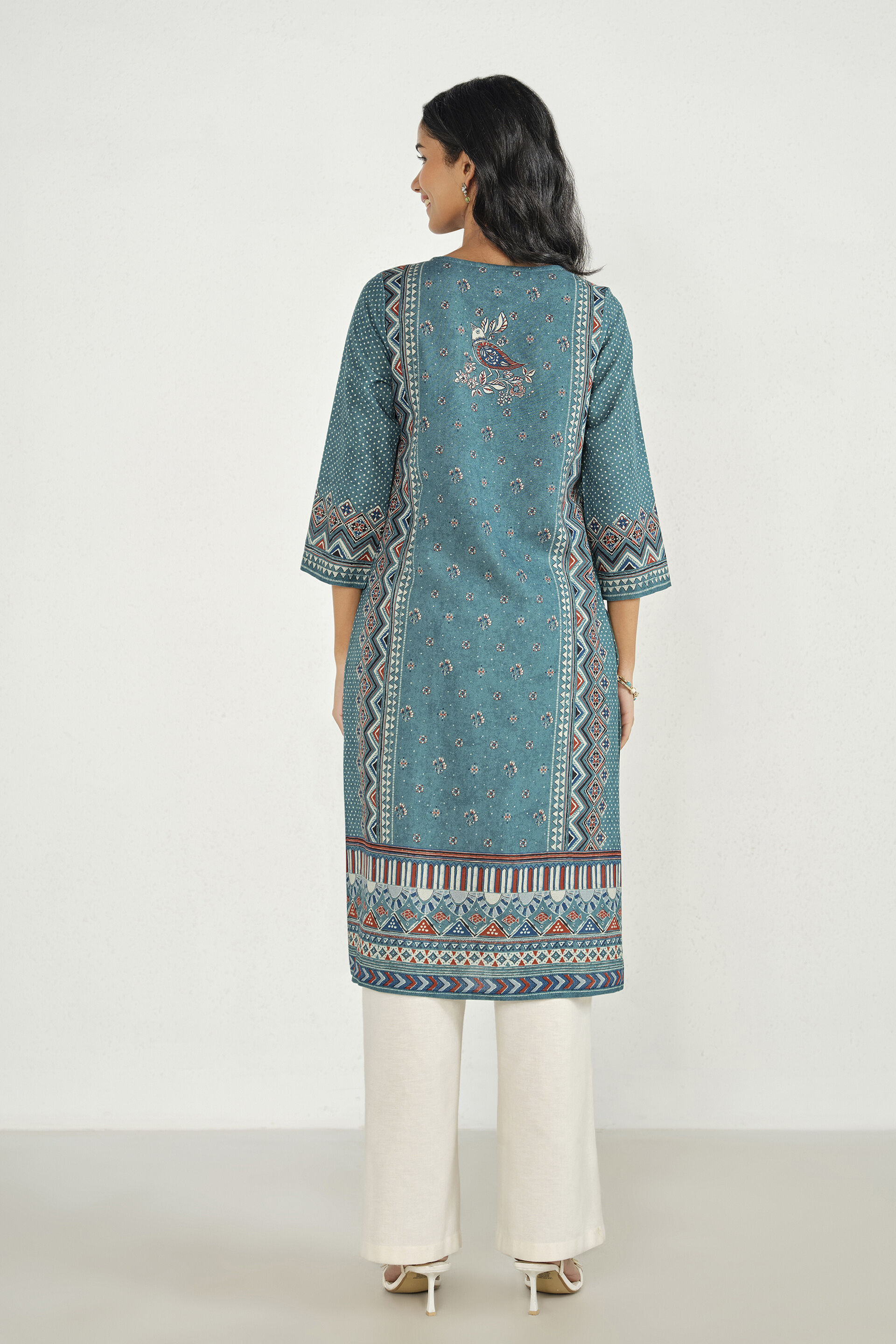 Birdsong Blue Printed Kurta, Powder Blue, image 5
